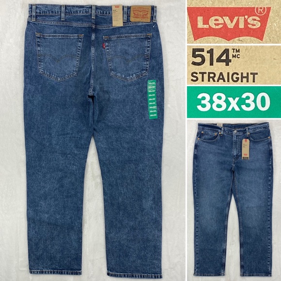 NWT Levi's 514 Straight Stretch 38 x 30 Mens Medium Wash Regular Fit Denim Jeans